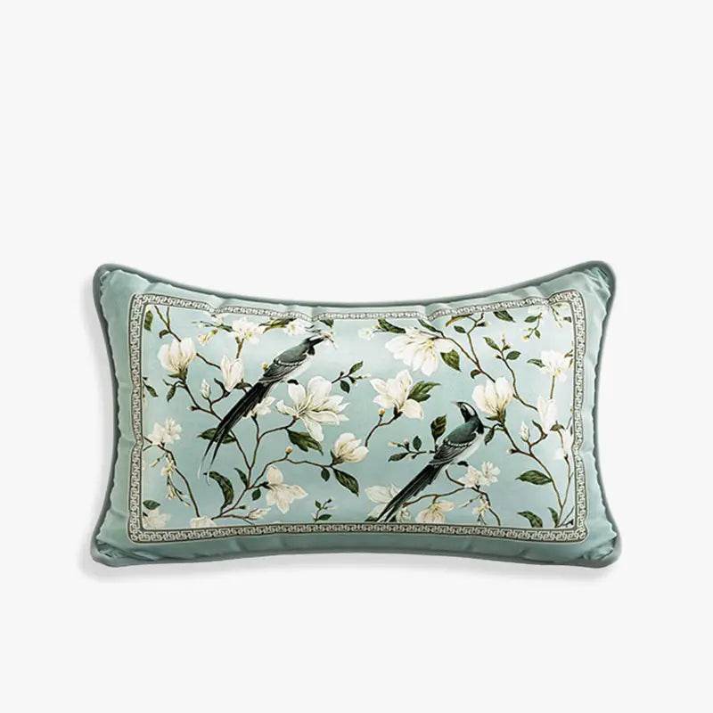 Chinoiserie Plush Fabric Original Blue Throw Pillow Orchid Courtyard - SinoCultural -- SJZB037A01 -