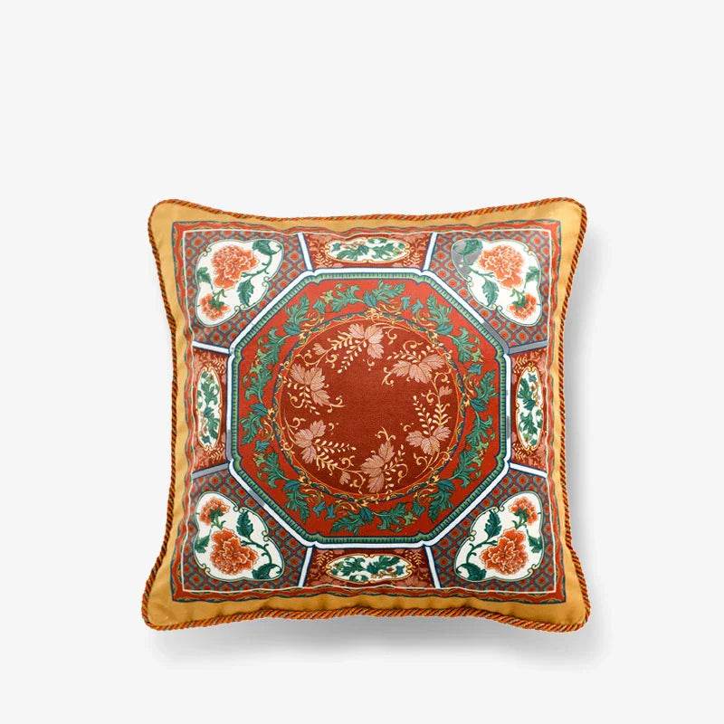 Chinoiserie Red-Yellow Classic Retro Luxurious Throw Pillow - SinoCultural