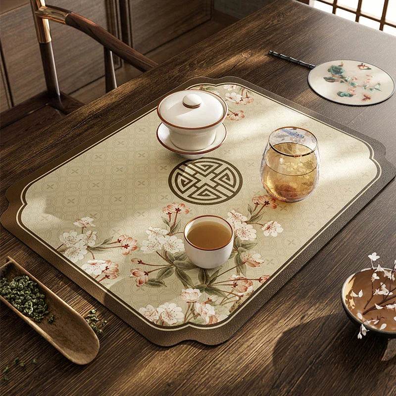 Chinoiserie Retro Spring Floral Chinese Pattern Tea Table Mat - SinoCultural -- TM007A15