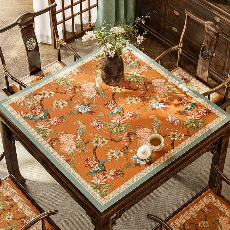 Chinoiserie Leather Retro Spring Floral Square Table Mat - SinoCultural -- TM006A60
