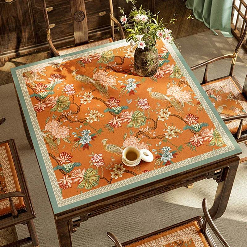 Chinoiserie Leather Retro Spring Floral Square Table Mat - SinoCultural -- TM006A60