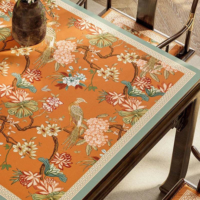 Chinoiserie Leather Retro Spring Floral Square Table Mat - SinoCultural -- TM006A60