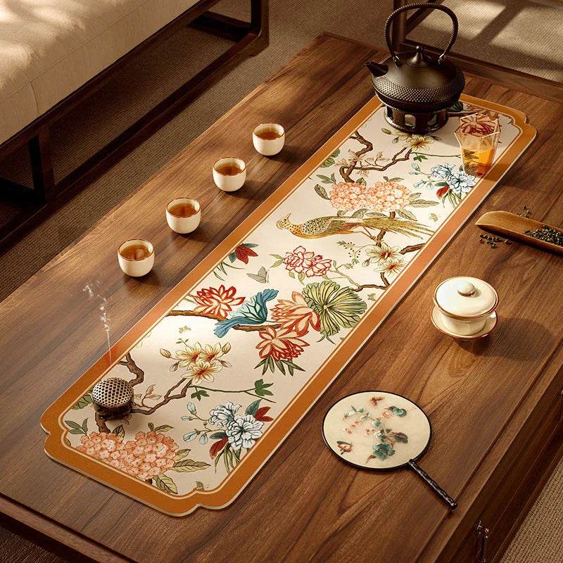 Chinoiserie Retro Spring Floral Tea Table Drying Mat - SinoCultural -- TM008A15