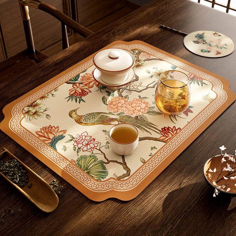 Chinoiserie Retro Spring Floral Tea Table Drying Mat - SinoCultural -- TM008A15