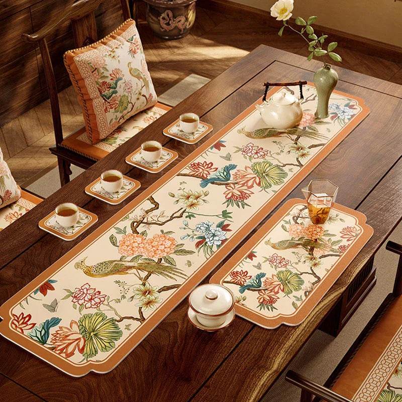 Chinoiserie Retro Spring Floral Tea Table Drying Mat - SinoCultural -- TM008A15