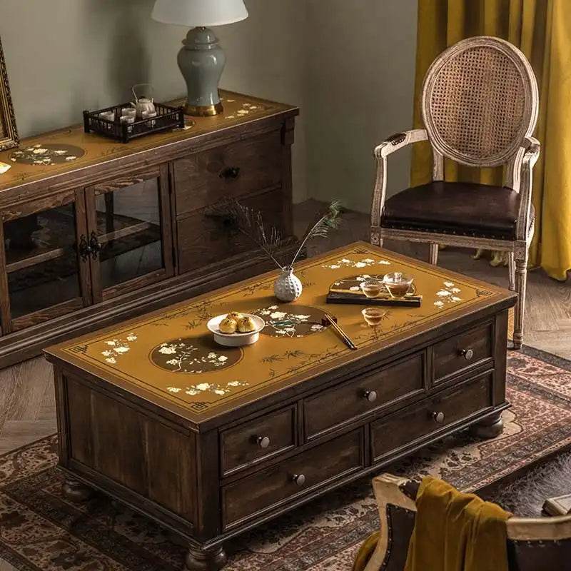 Chinoiserie Retro Stain Resistant Leather Coffee Table Mat - SinoCultural -- TM028A4060 -