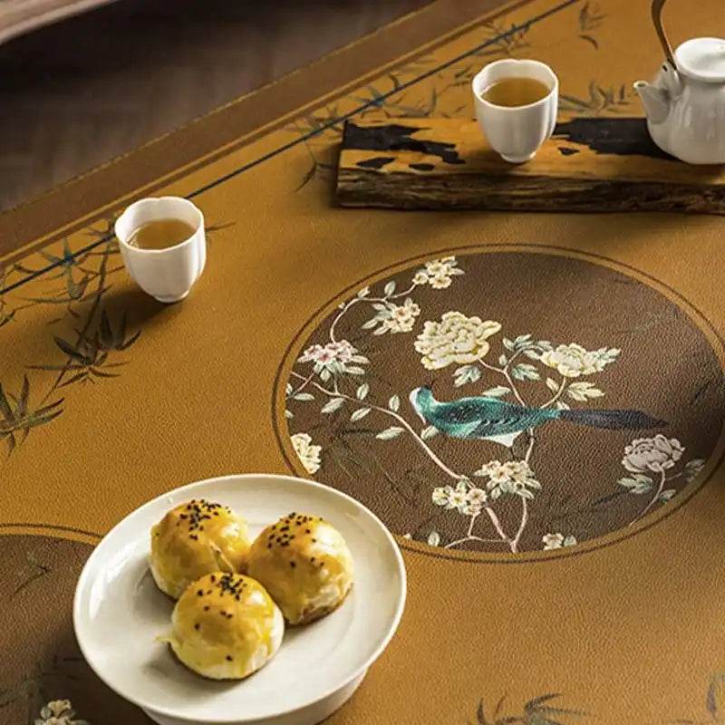 Chinoiserie Retro Stain Resistant Leather Coffee Table Mat - SinoCultural -- TM028A4060 -