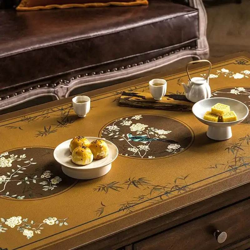 Chinoiserie Retro Stain Resistant Leather Coffee Table Mat - SinoCultural -- TM028A4060 -