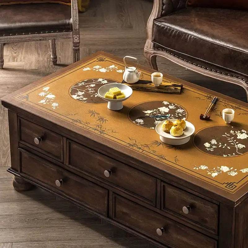 Chinoiserie Retro Stain Resistant Leather Coffee Table Mat - SinoCultural -- TM028A4060 -