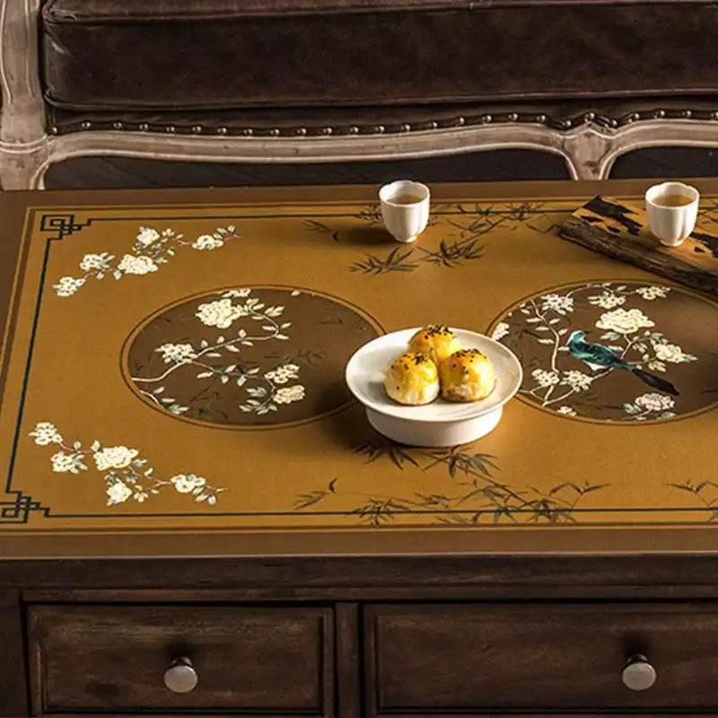 Chinoiserie Retro Stain Resistant Leather Coffee Table Mat - SinoCultural -- TM028A4060 -