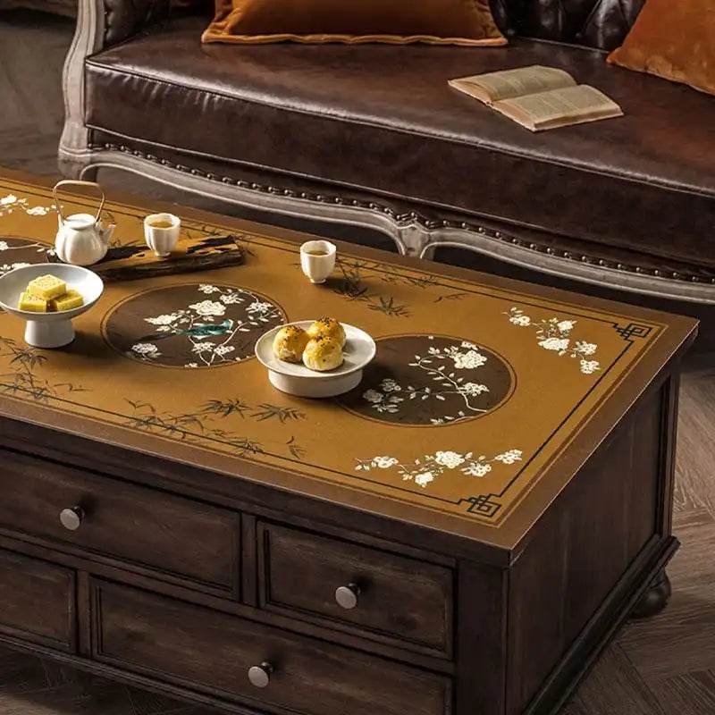 Chinoiserie Retro Stain Resistant Leather Coffee Table Mat - SinoCultural -- TM028A4060 -