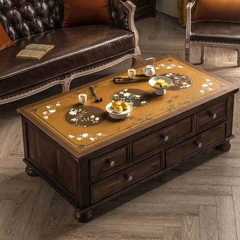 Chinoiserie Retro Stain Resistant Leather Coffee Table Mat - SinoCultural -- TM028A4060 -