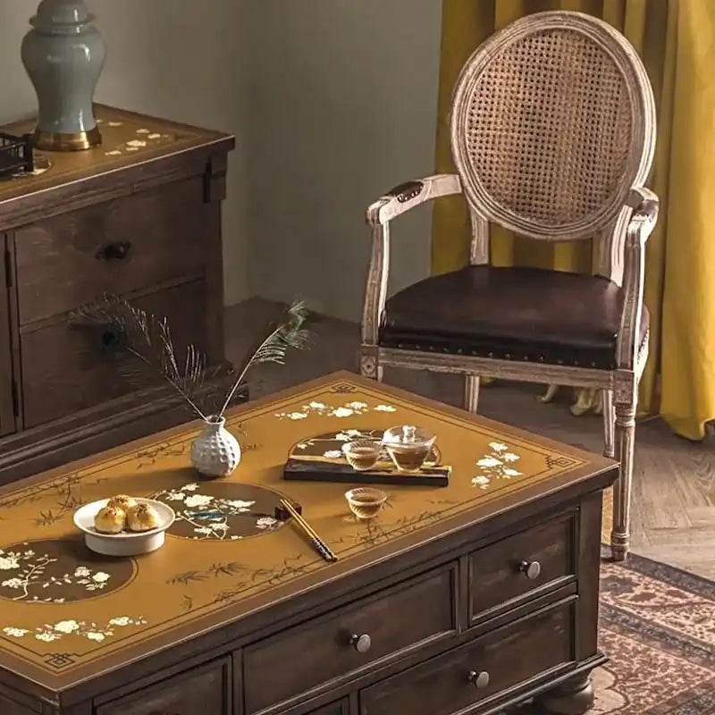 Chinoiserie Retro Stain Resistant Leather Coffee Table Mat - SinoCultural -- TM028A4060 -