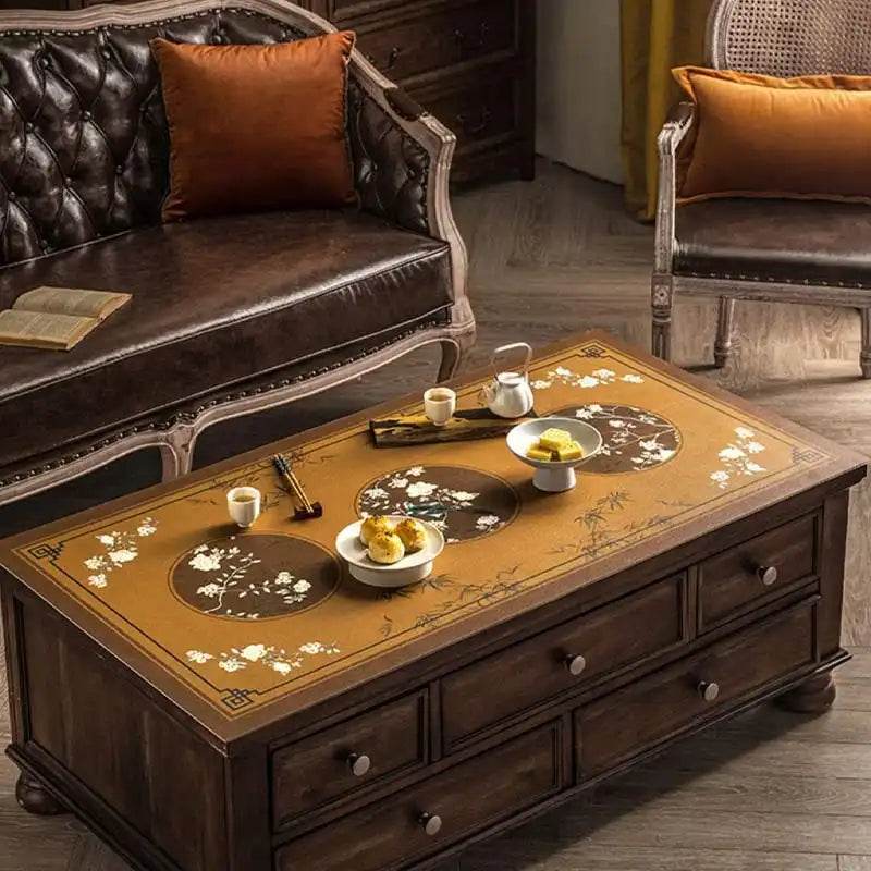 Chinoiserie Retro Stain Resistant Leather Coffee Table Mat - SinoCultural -- TM028A4060 -
