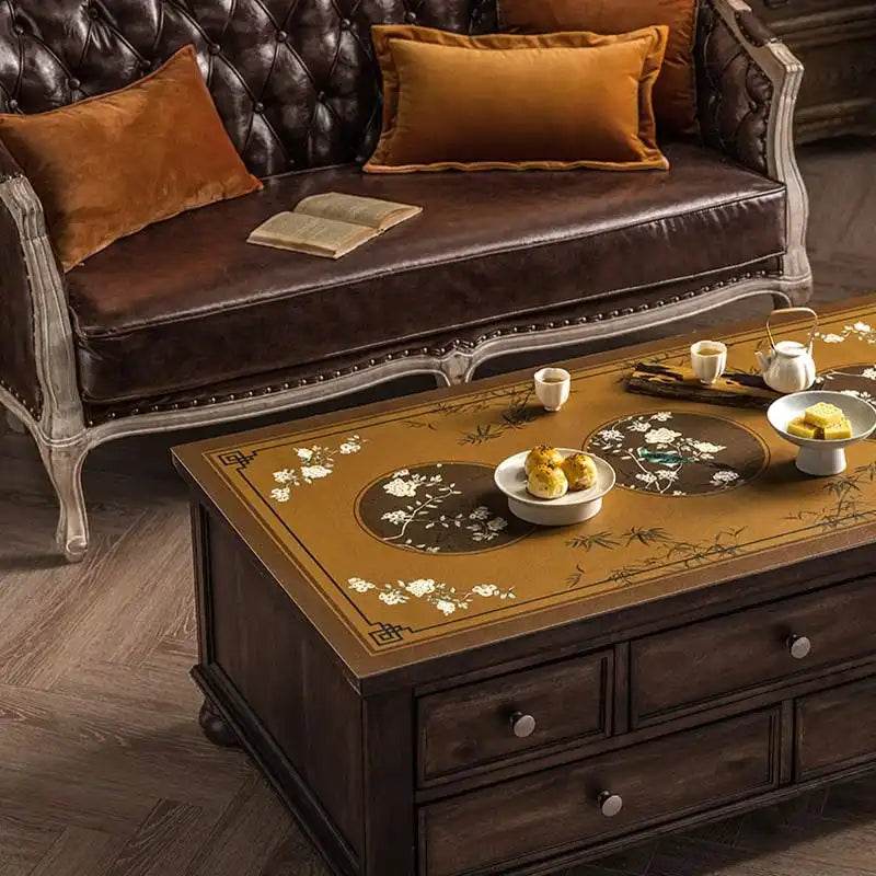 Chinoiserie Retro Stain Resistant Leather Coffee Table Mat - SinoCultural -- TM028A4060 -