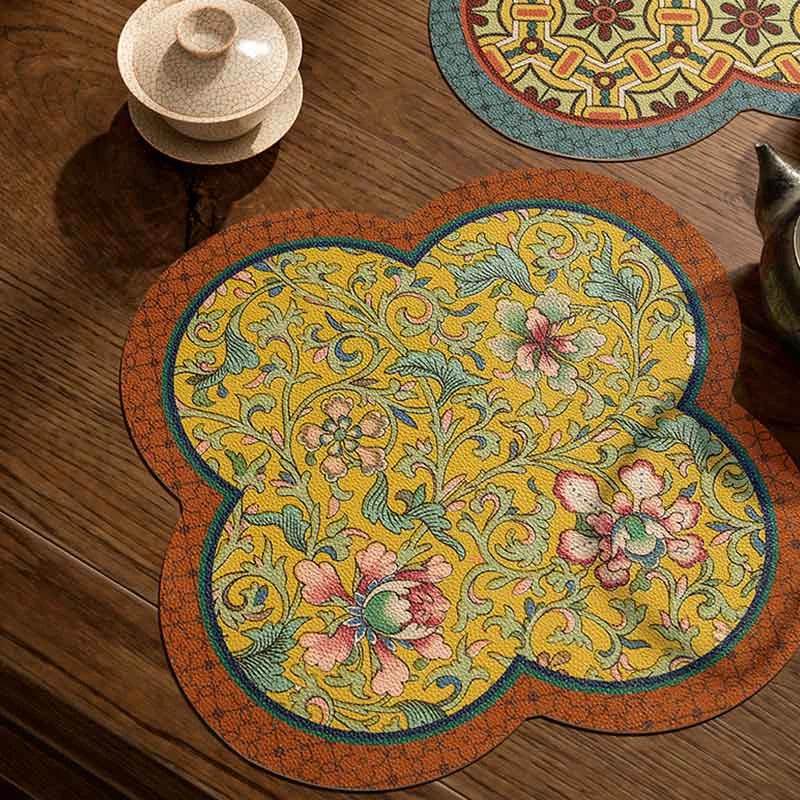 2-Piece Chinoiserie Retro Washable Custom Coffee Coasters Table Mat - SinoCultural -- TM046A40