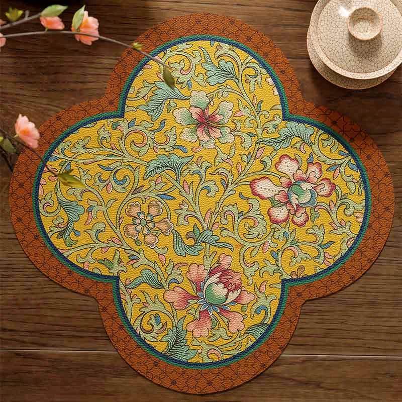2-Piece Chinoiserie Retro Washable Custom Coffee Coasters Table Mat - SinoCultural -- TM046A40