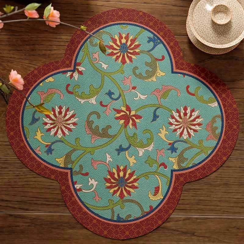 2-Piece Chinoiserie Retro Washable Custom Coffee Coasters Table Mat - SinoCultural -- TM046A40