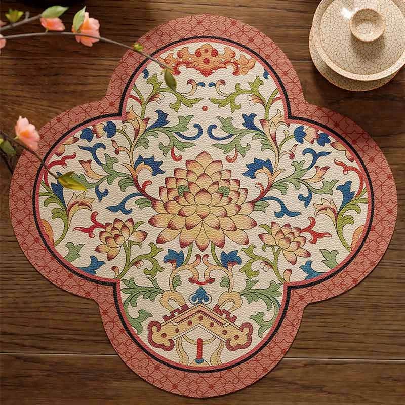 2-Piece Chinoiserie Retro Washable Custom Coffee Coasters Table Mat - SinoCultural -- TM046A40