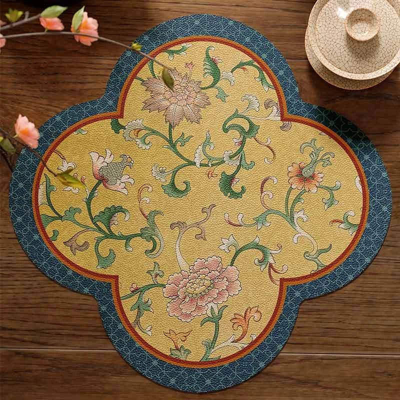 2-Piece Chinoiserie Retro Washable Custom Coffee Coasters Table Mat - SinoCultural -- TM046A40