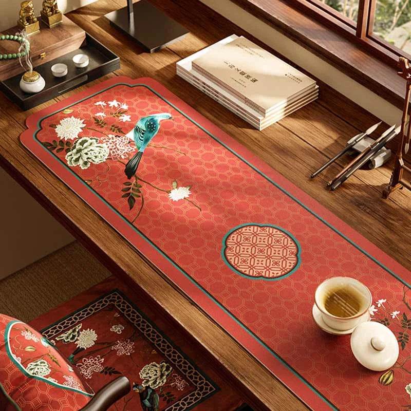Chinoiserie Royal Red Festive Leather Tea Table Mat - SinoCultural -- TM039A15 -