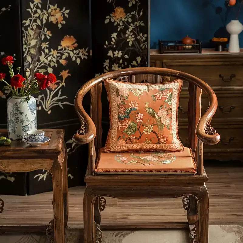 Chinoiserie Sofa Cushion Throw Pillow Orange Hydrangea Dream - SinoCultural -- SJZBZ028A01