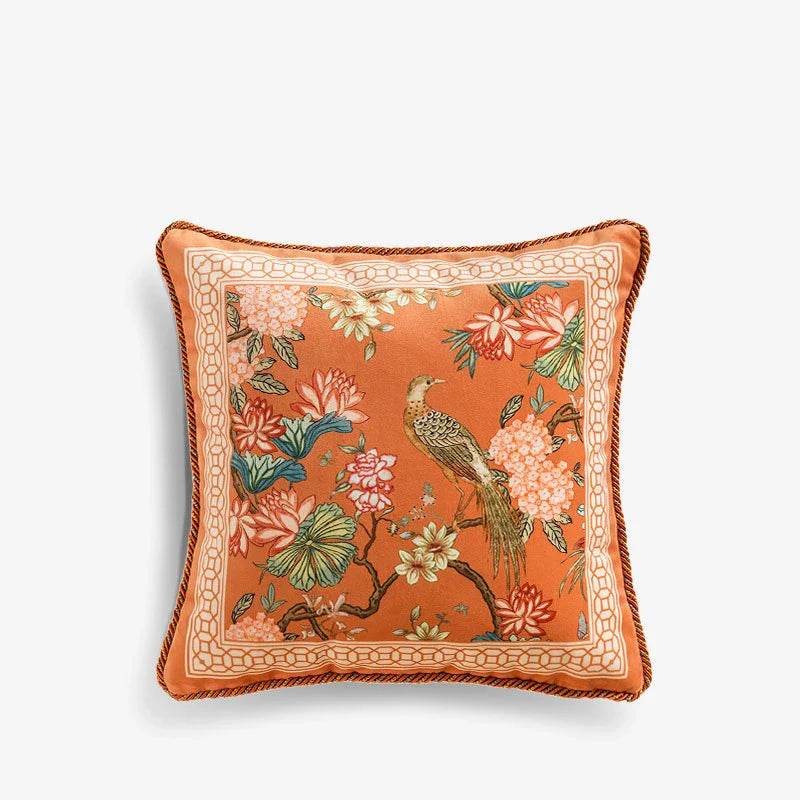 Chinoiserie Sofa Cushion Throw Pillow Orange Hydrangea Dream - SinoCultural -- SJZBZ028A01