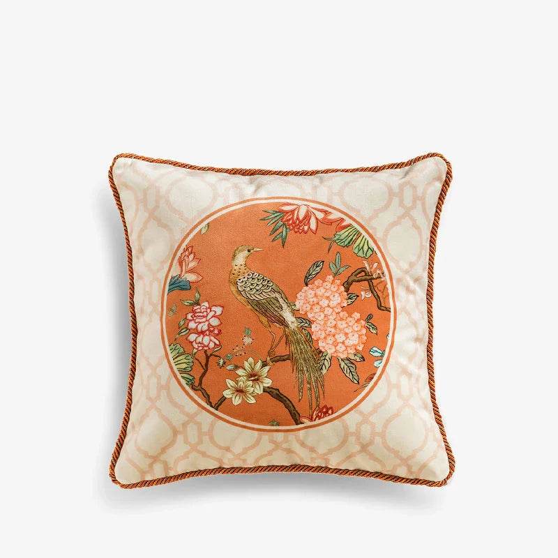 Chinoiserie Sofa Cushion Throw Pillow Orange Hydrangea Dream - SinoCultural -- SJZBZ028A01