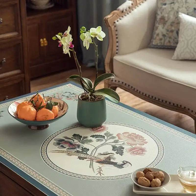 Chinoiserie Spring Blossom Leather Rectangular Tablecloth - SinoCultural -- TM030A4060 -