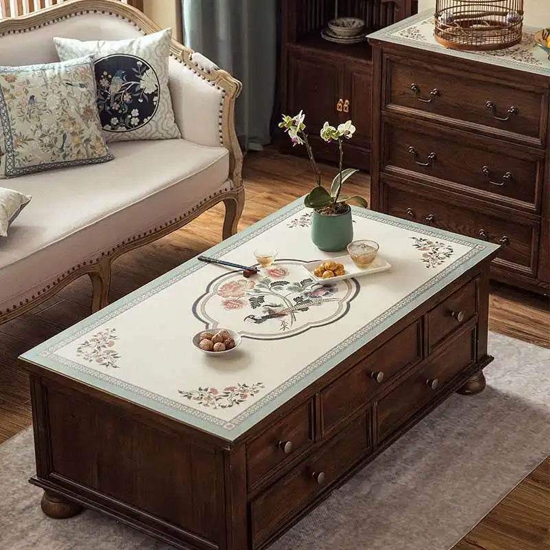 Chinoiserie Spring Blossom Leather Rectangular Tablecloth - SinoCultural -- TM030A4060 -
