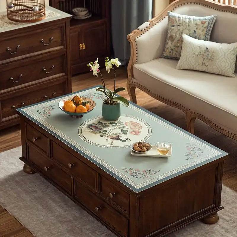 Chinoiserie Spring Blossom Leather Rectangular Tablecloth - SinoCultural -- TM030A4060 -