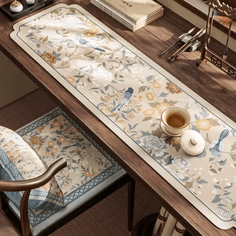 Chinoiserie Spring Blossom Vintage Leather Table Mat - SinoCultural -- TM048A15