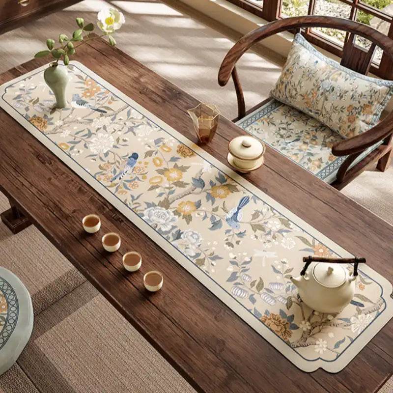 Chinoiserie Spring Blossom Vintage Leather Table Mat - SinoCultural -- TM048A15