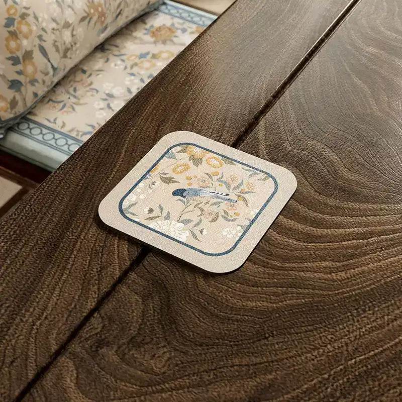 Chinoiserie Spring Blossom Vintage Leather Table Mat - SinoCultural -- TM048A15
