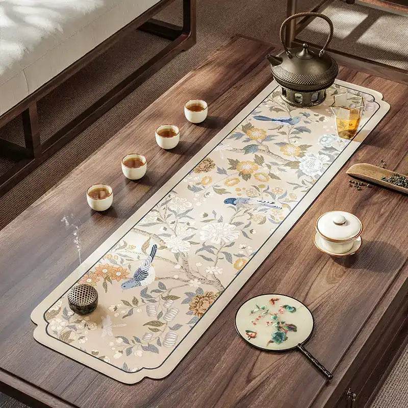 Chinoiserie Spring Blossom Vintage Leather Table Mat - SinoCultural -- TM048A15