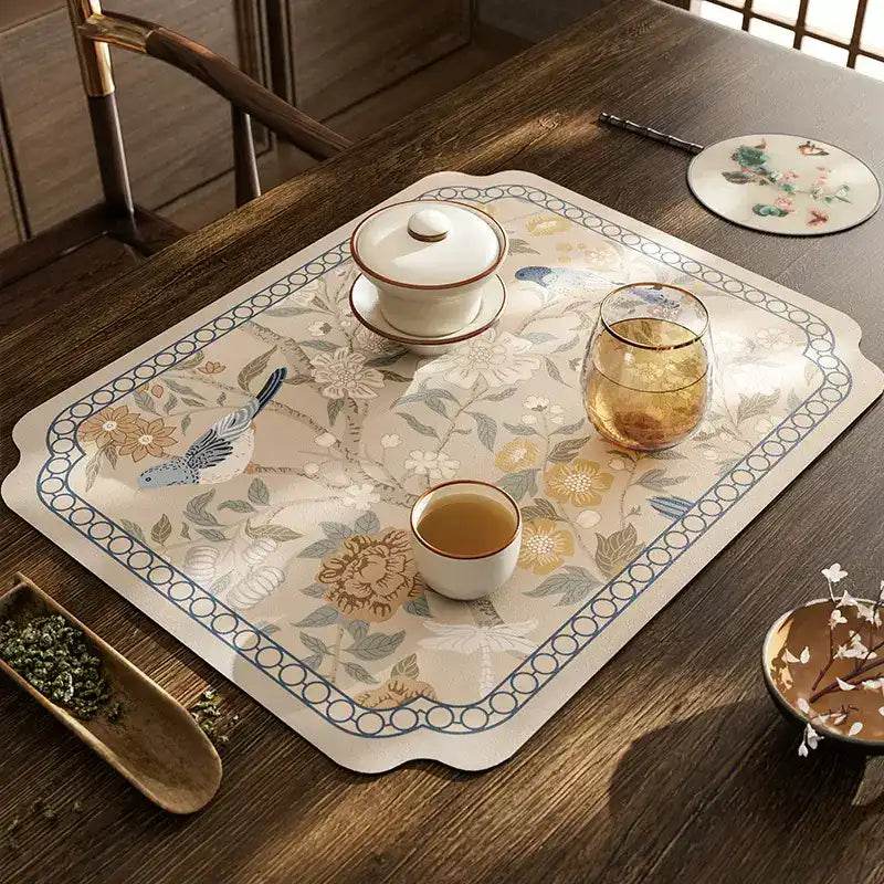 Chinoiserie Spring Blossom Vintage Leather Table Mat - SinoCultural -- TM048A15