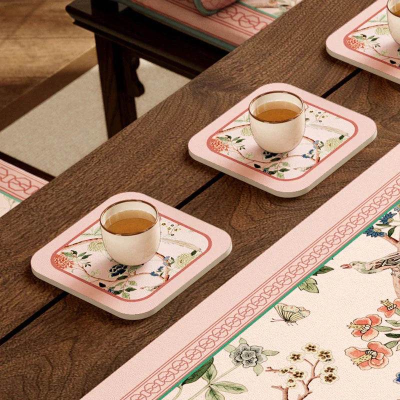 Chinoiserie Spring Powder Pink Silicone Diatom Tea Table Mat Runner - SinoCultural -- TM033A15