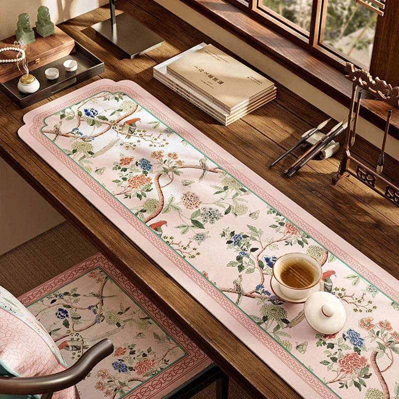 Chinoiserie Spring Powder Pink Silicone Diatom Tea Table Mat Runner - SinoCultural -- TM033A15