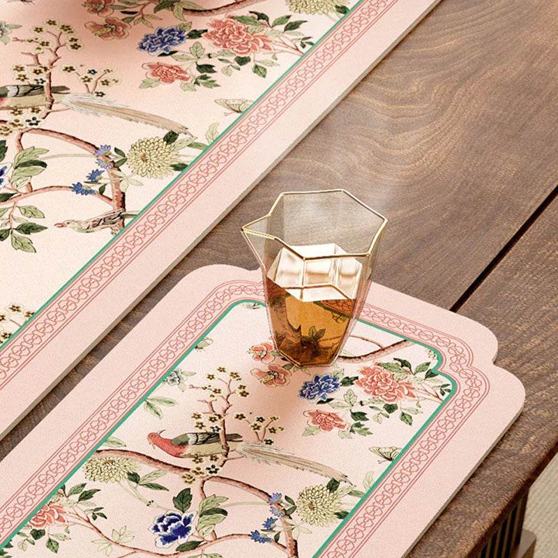 Chinoiserie Spring Powder Pink Silicone Diatom Tea Table Mat Runner - SinoCultural -- TM033A15