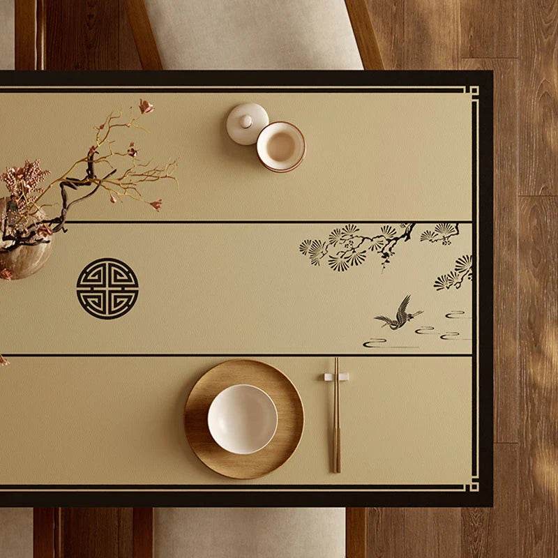 Chinoiserie Stain Resistant Rectangular Leather Table Mat - SinoCultural -- TM017A6060