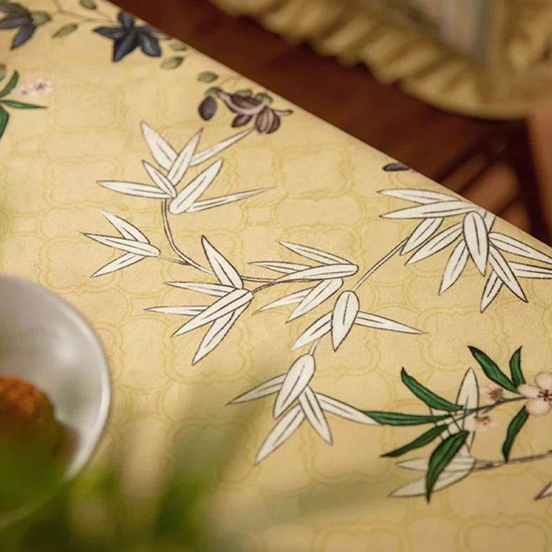Chinoiserie Traditional Autumn Orchids Yellow Round Tablecloth - SinoCultural -- TC003Y85
