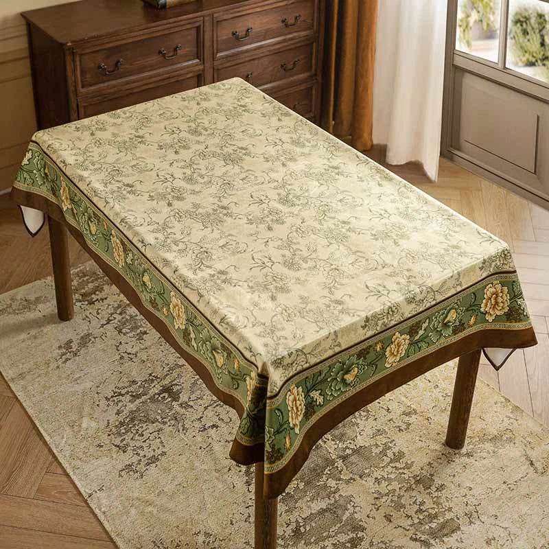 Chinoiserie Traditional Autumn Orchids Green Tablecloth - SinoCultural -- TC004G85