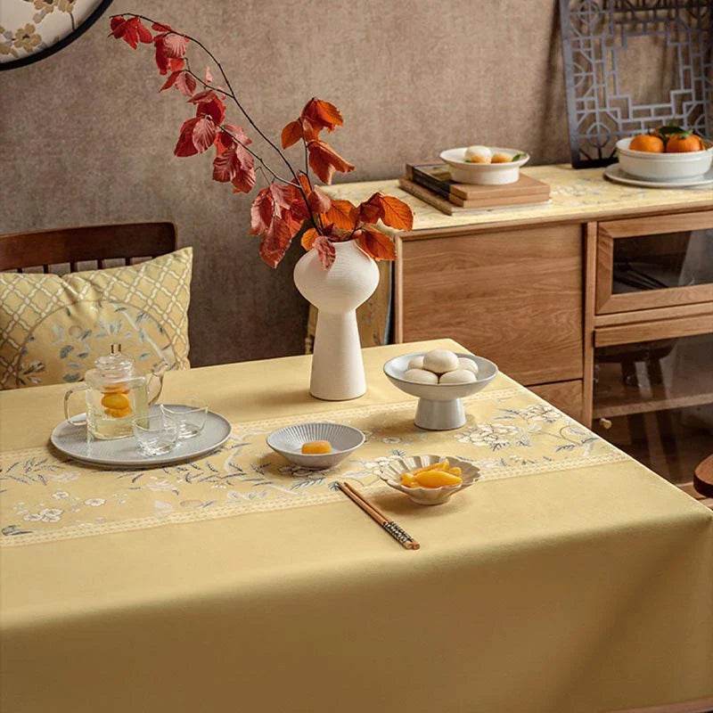Chinoiserie Traditional Golden Autumn Yellow Tablecloth - SinoCultural -- TC002Y85 -