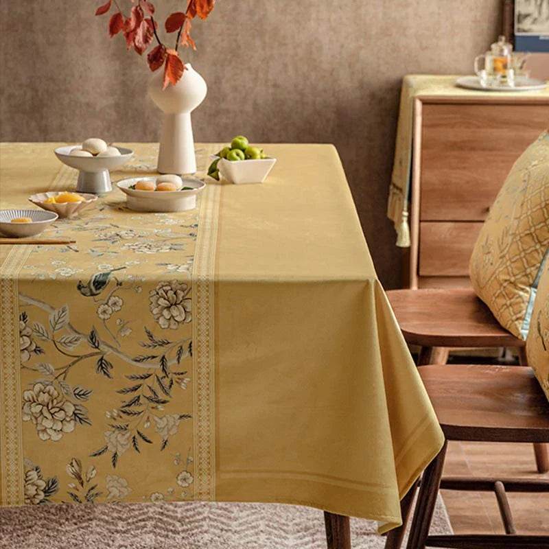 Chinoiserie Traditional Golden Autumn Yellow Tablecloth - SinoCultural -- TC002Y85 -