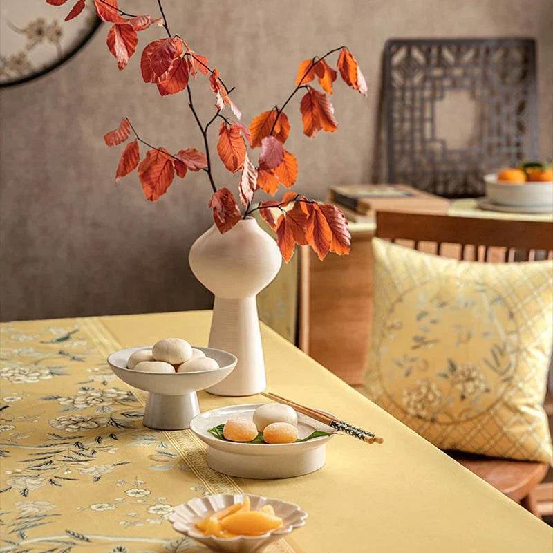 Chinoiserie Traditional Golden Autumn Yellow Tablecloth - SinoCultural -- TC002Y85 -