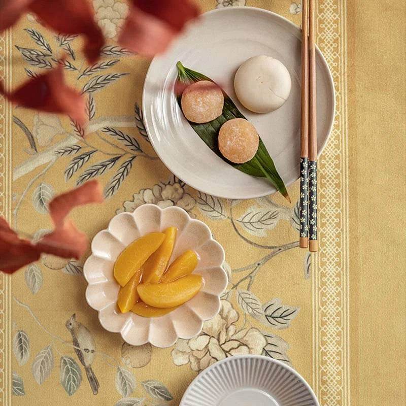 Chinoiserie Traditional Golden Autumn Yellow Tablecloth - SinoCultural -- TC002Y85 -