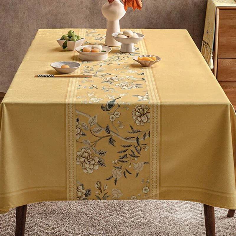 Chinoiserie Traditional Golden Autumn Yellow Tablecloth - SinoCultural -- TC002Y85
