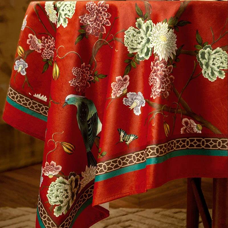 Chinoiserie Traditional Red Luxury Wedding Tablecloth - SinoCultural -- TC001R85