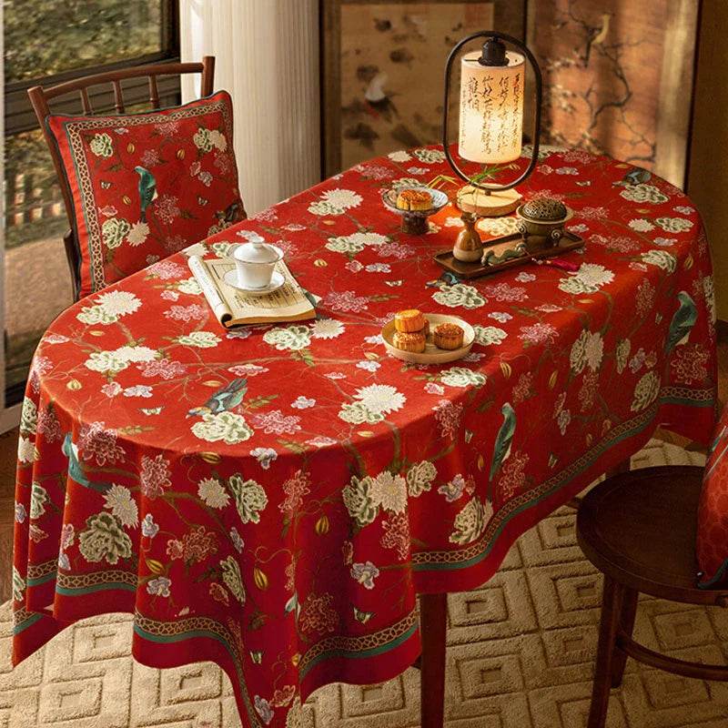 Chinoiserie Traditional Red Luxury Wedding Tablecloth - SinoCultural -- TC001R85