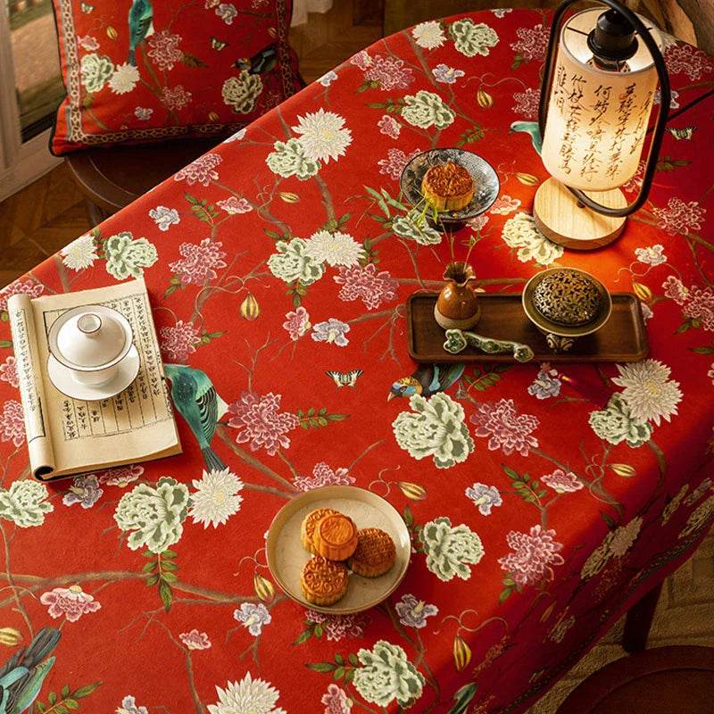 Chinoiserie Traditional Red Luxury Wedding Tablecloth - SinoCultural -- TC001R85